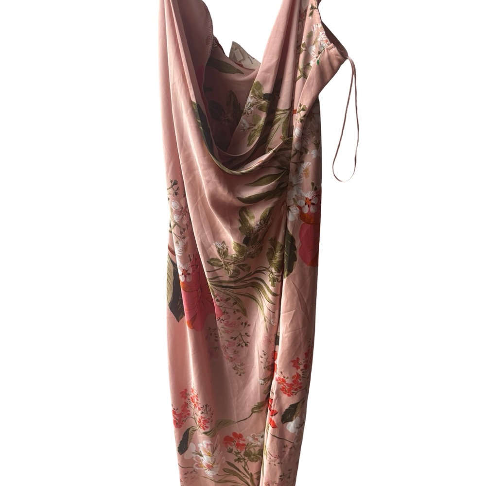 Floral Pink Slip Midi Dress with Side Slit - Picture 5 of 6